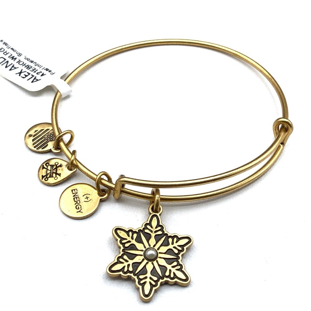 Alex and Ani Bracelet‎ SNOWFLAKE PEARL INFUSION Charm Rafaelian Gold Bangle NWT